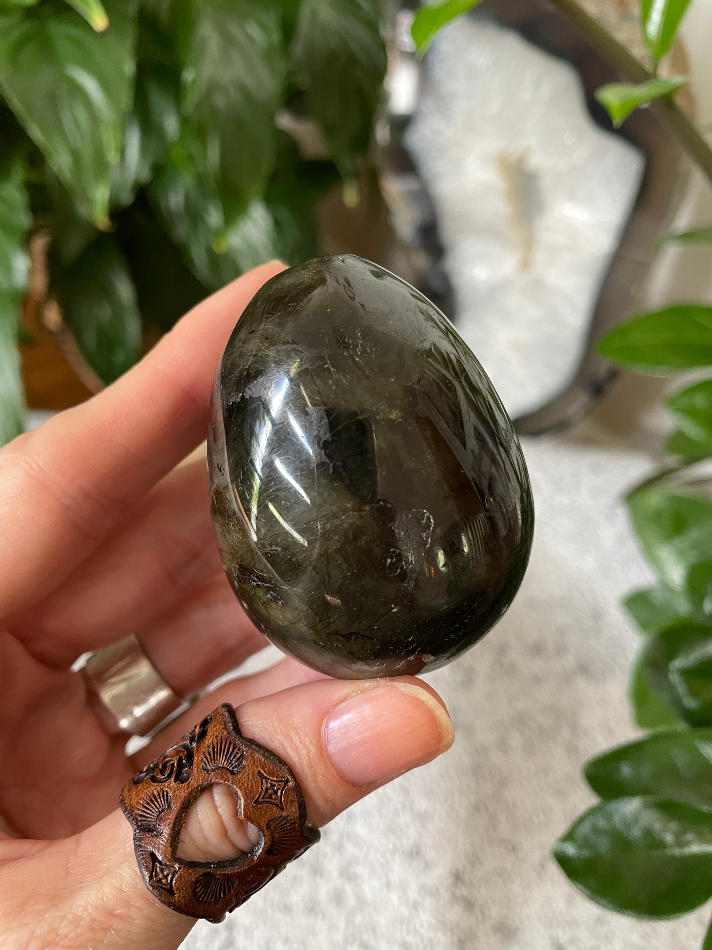 Labradorite Egg Includes Hematite Ring