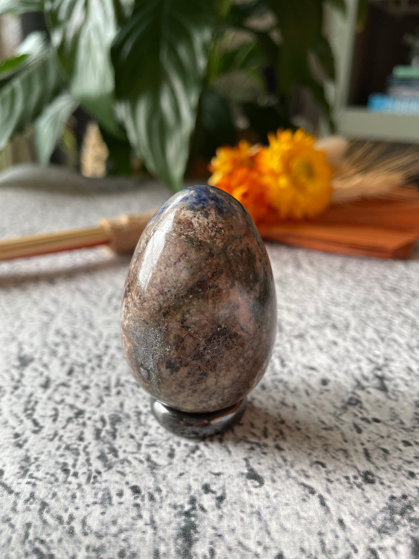 Sodalite Egg Includes Hematite Ring