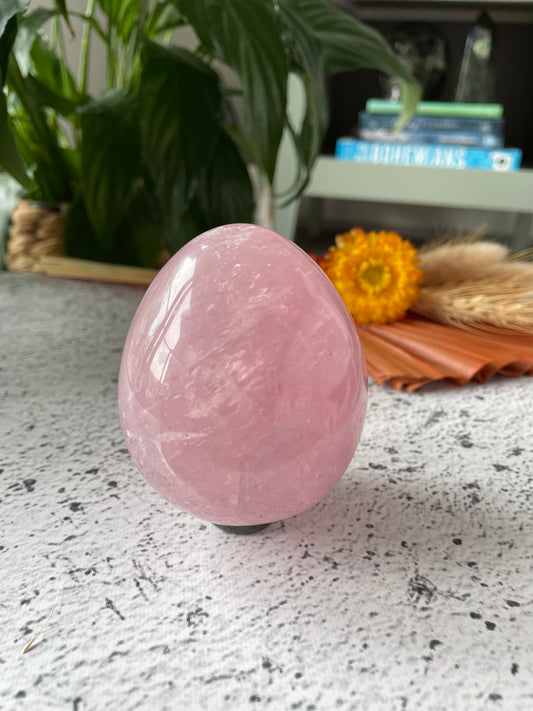 Rose Quartz Egg Includes Hematite Ring