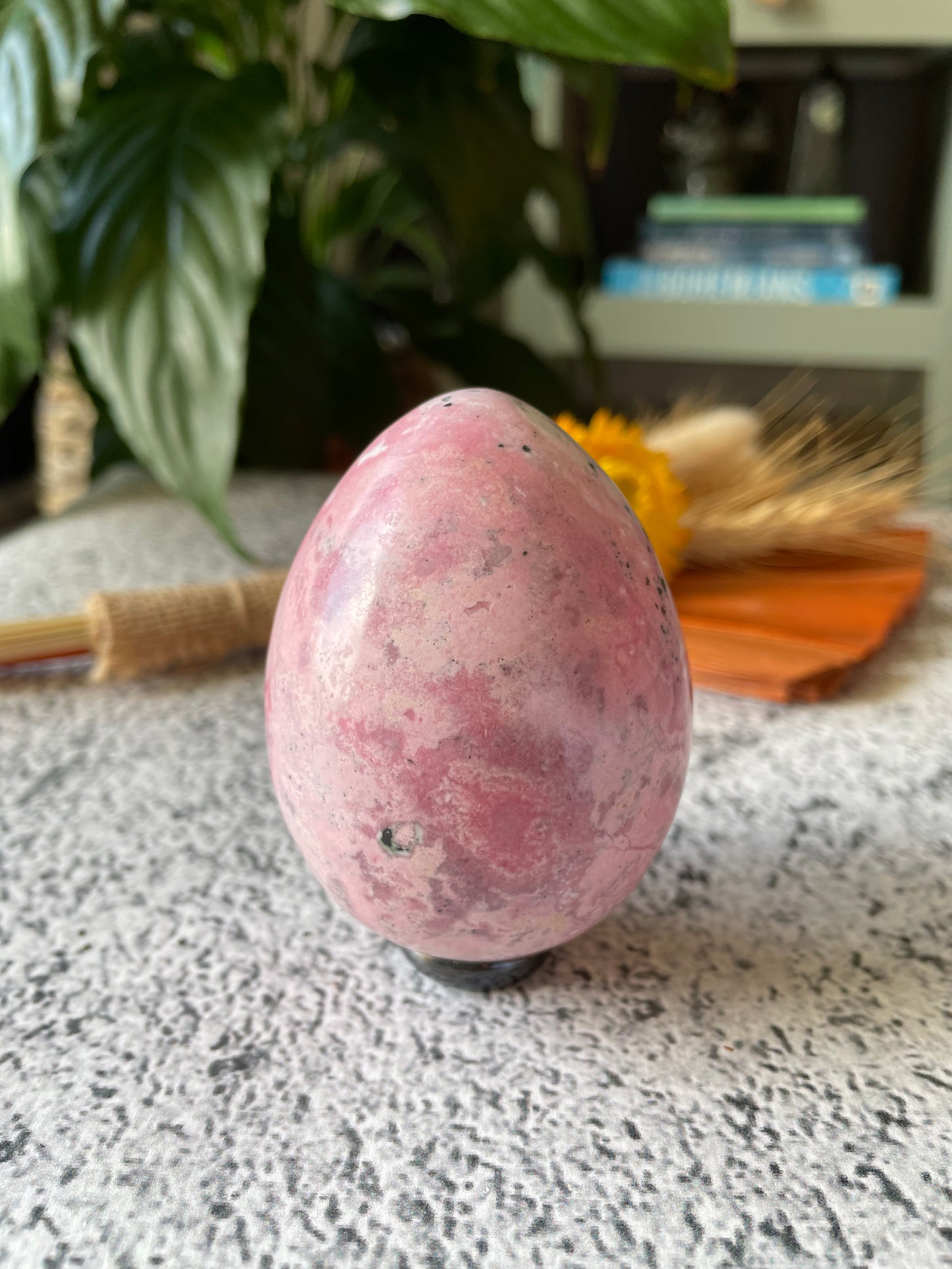 Rhodonite Egg Includes Hematite Ring