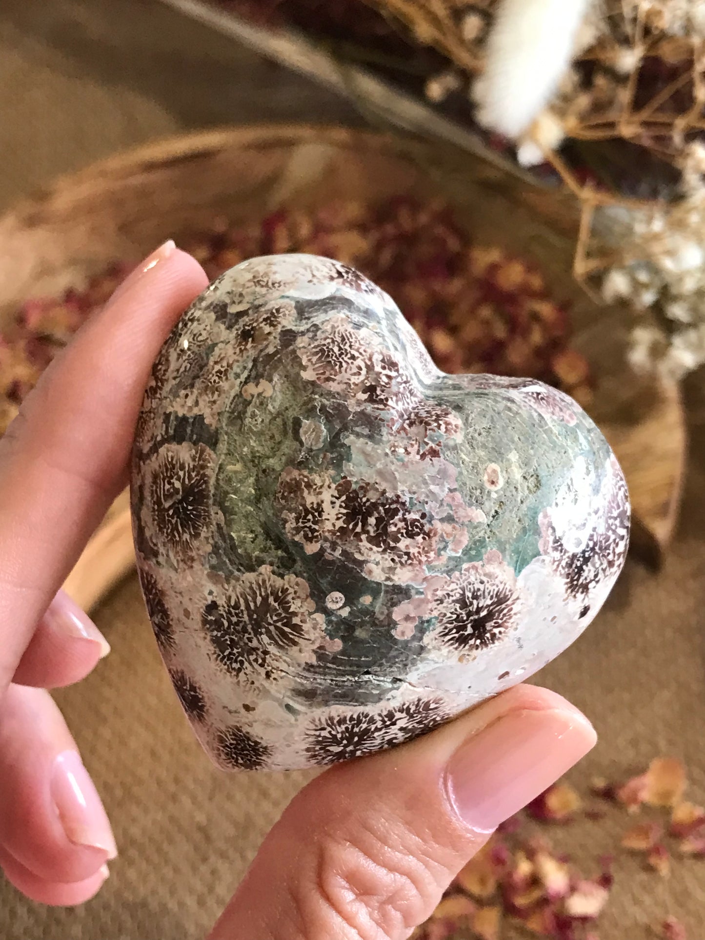 Green Flower Jasper/Rhyolite Heart