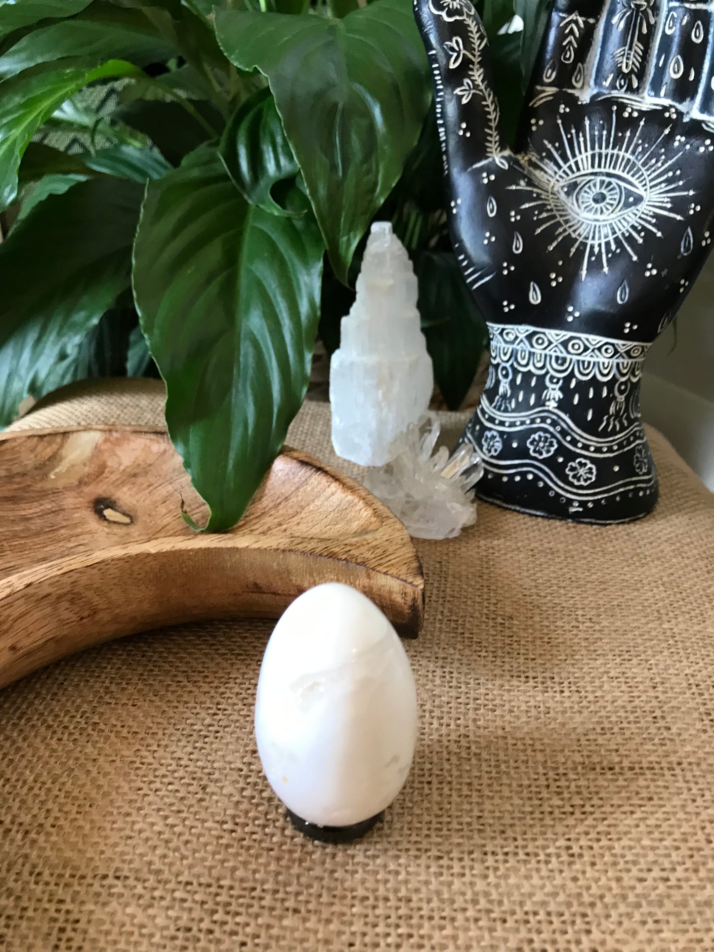 Snow Agate Egg Includes Hematite Ring