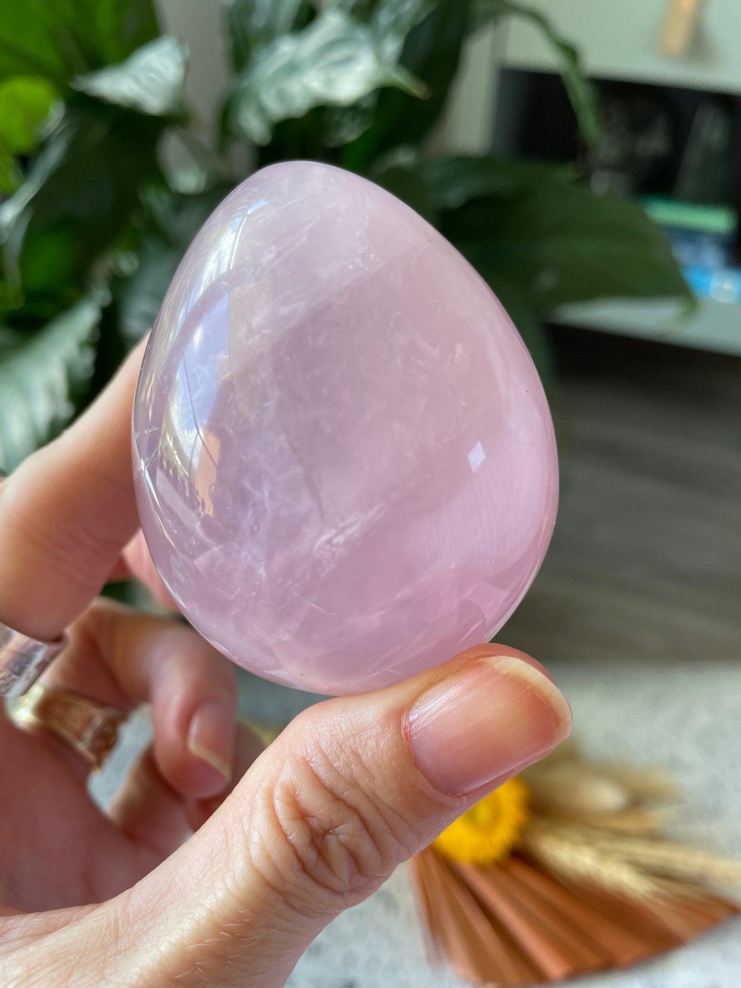 Rose Quartz Egg Includes Hematite Ring