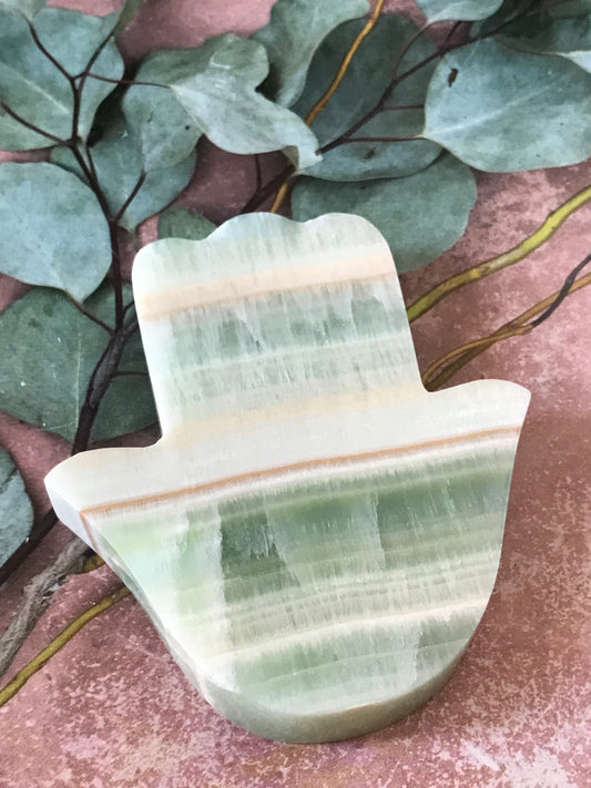 Pistachio Calcite Hamsa Hand