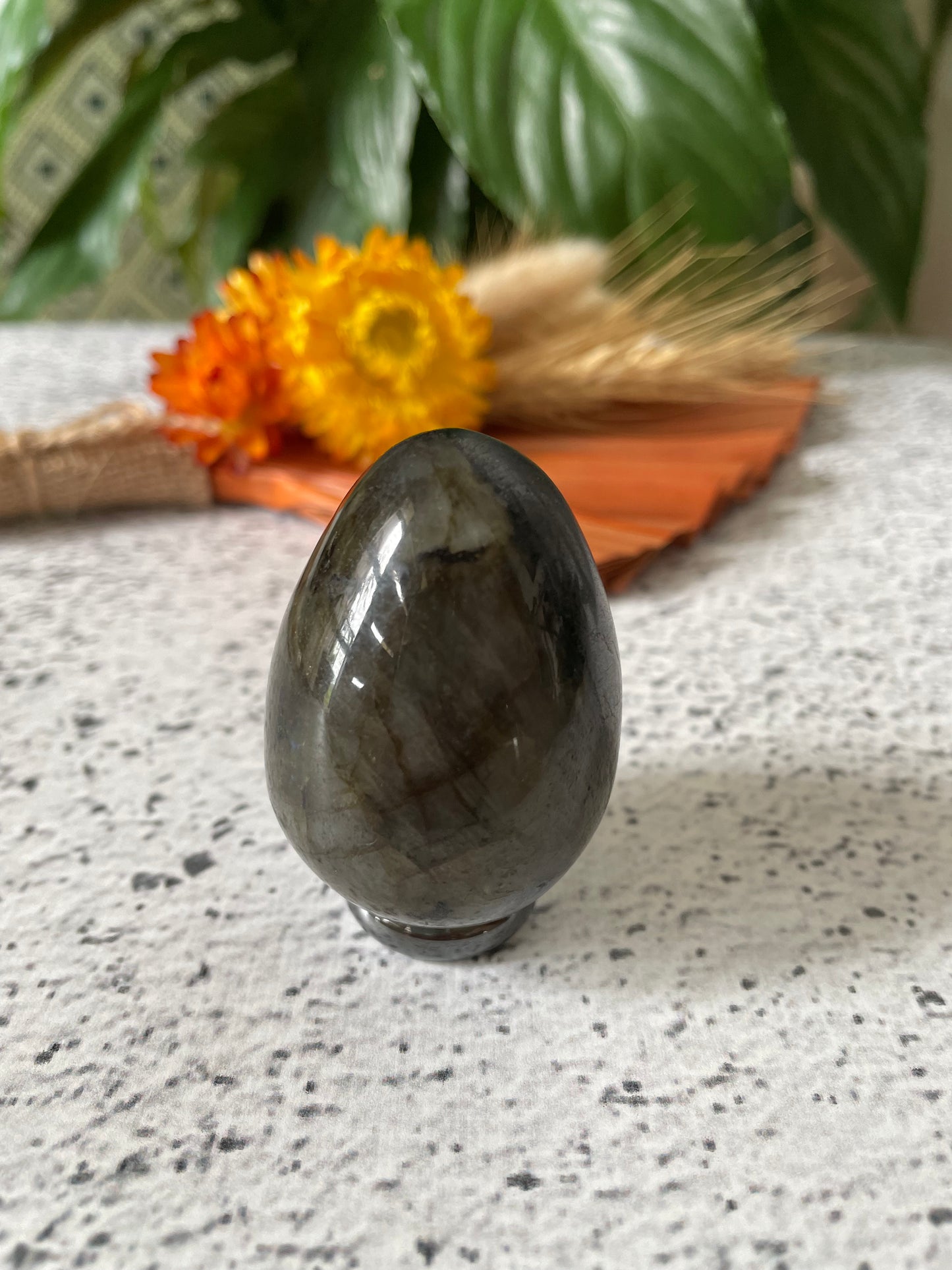 Labradorite Egg Includes Hematite Ring