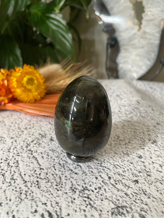 Labradorite Egg Includes Hematite Ring