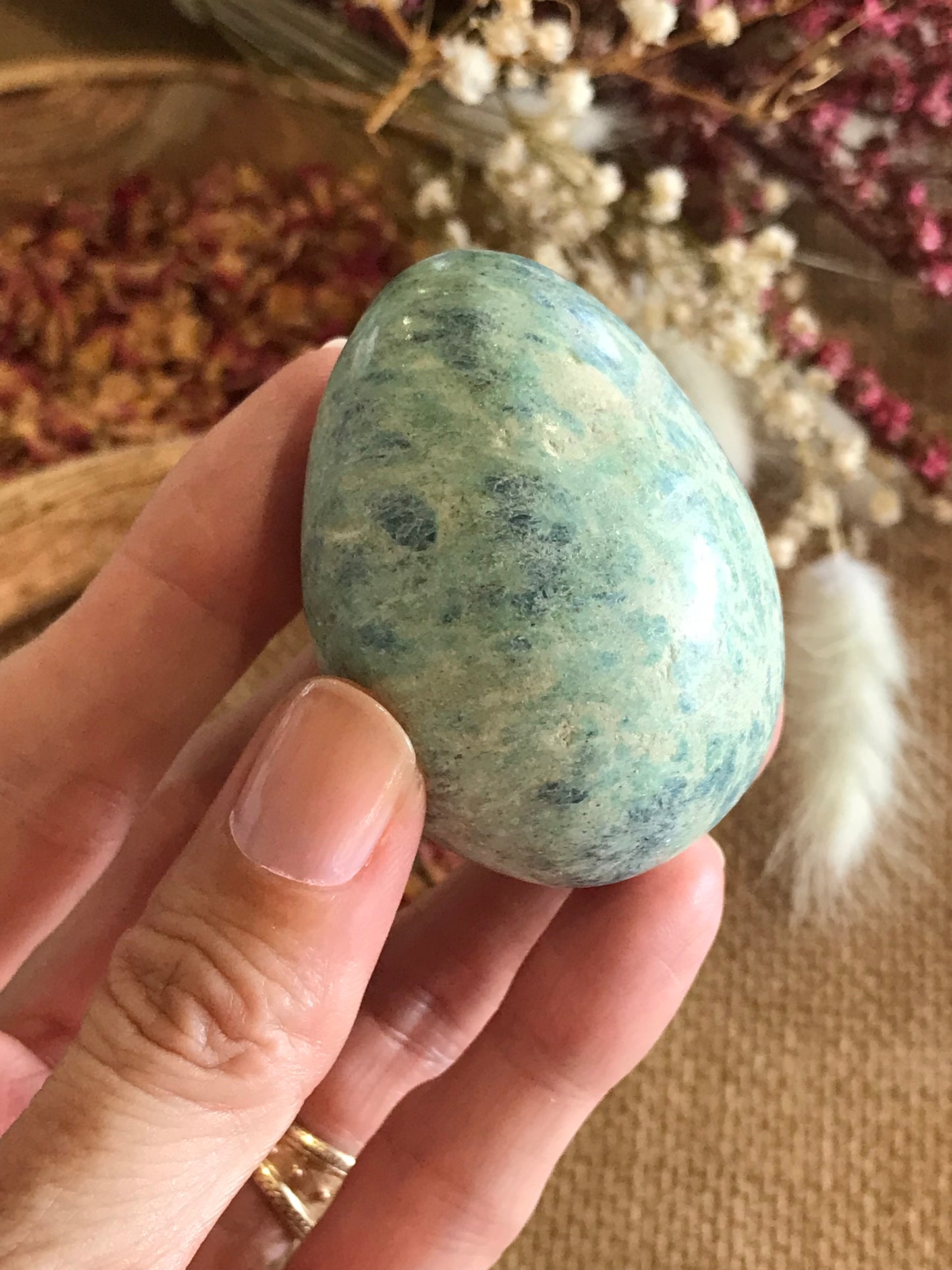 Ruby Fuchsite Egg Includes Hematite Ring