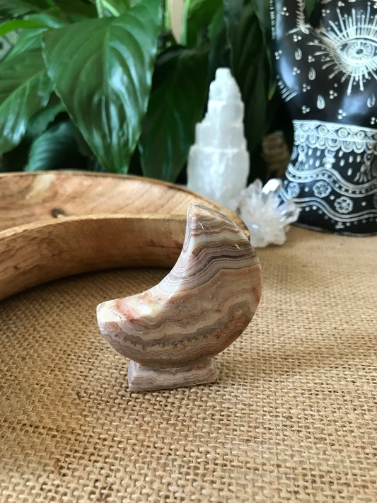 Crescent Moon ~ Pink Crazy Lace Agate