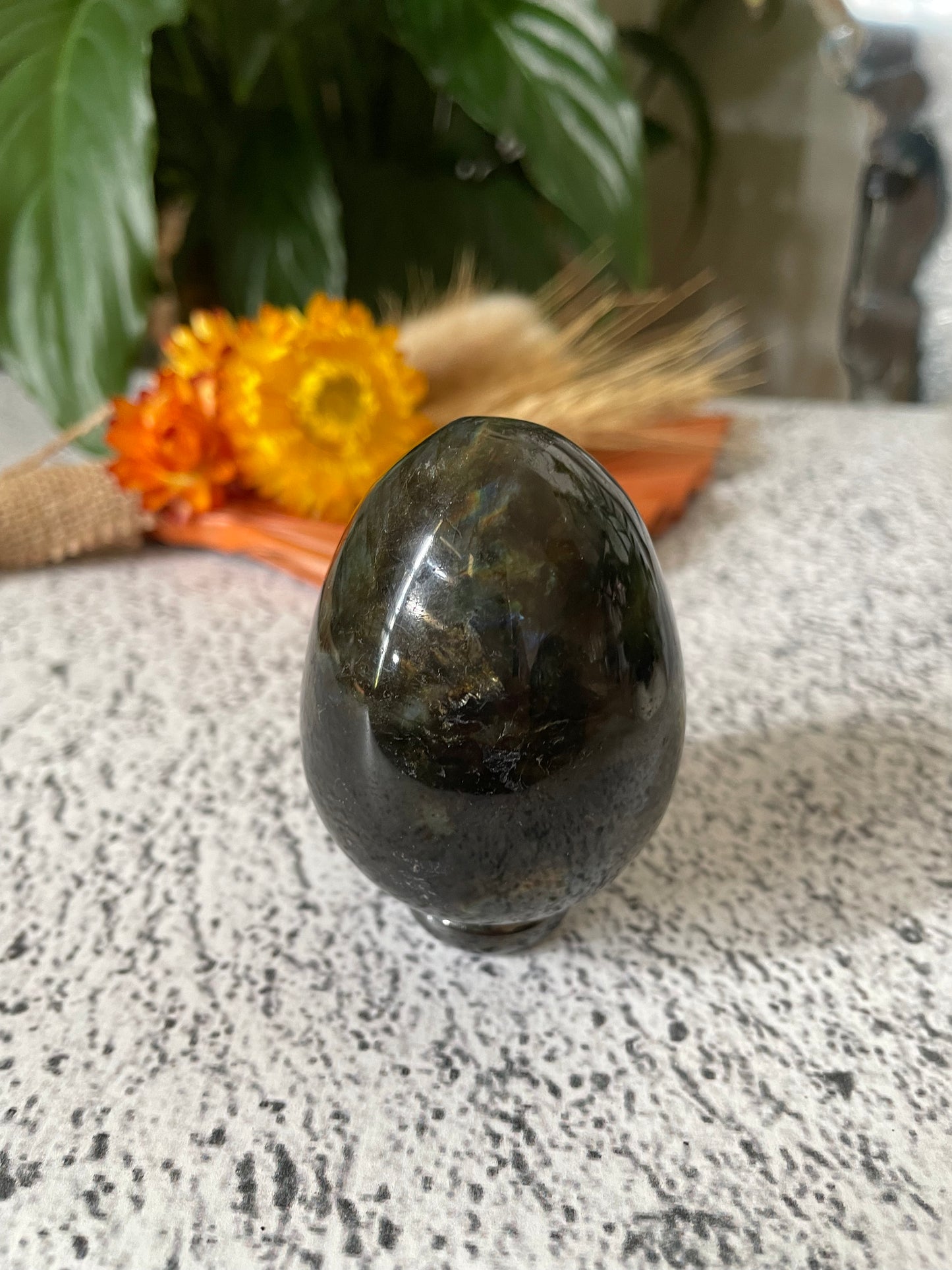 Labradorite Egg Includes Hematite Ring