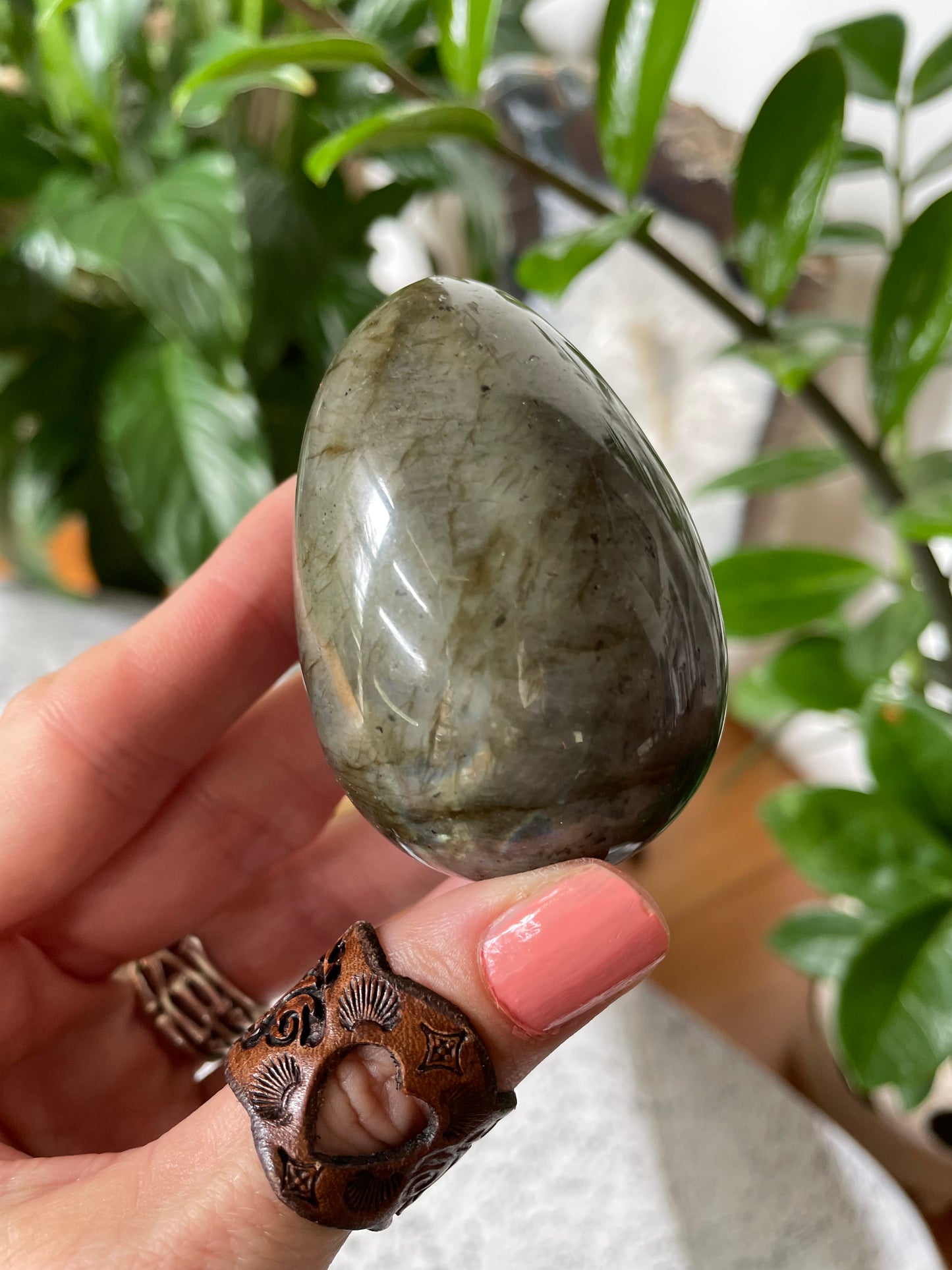 Labradorite Egg Includes Hematite Ring