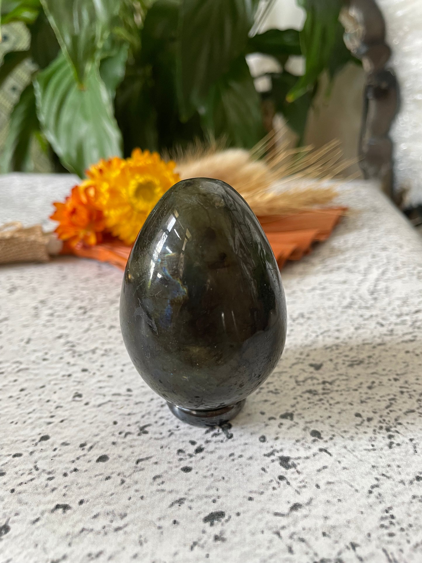 Labradorite Egg Includes Hematite Ring