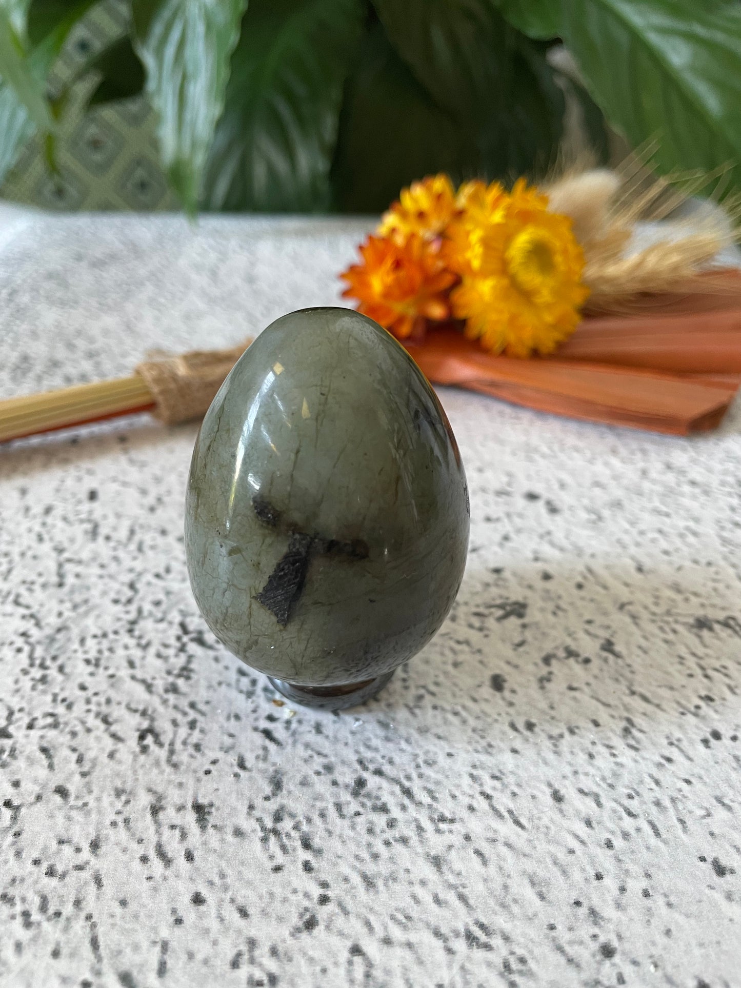 Labradorite Egg Includes Hematite Ring