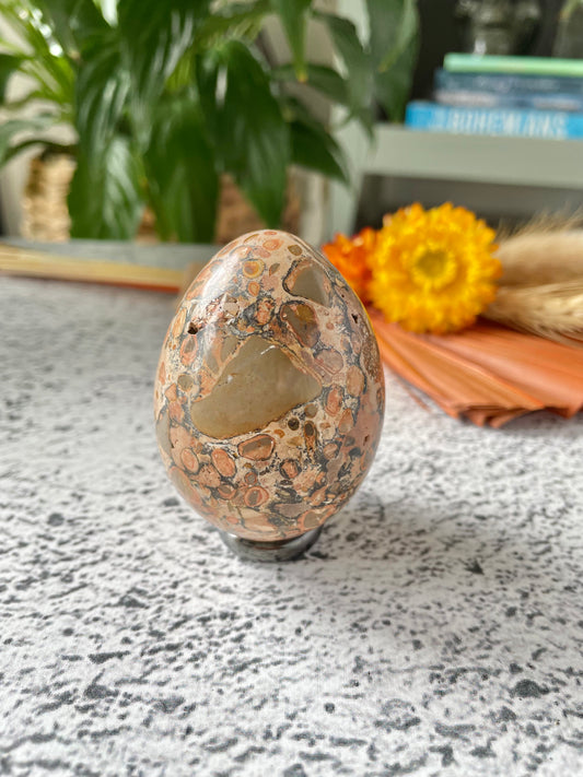 Leopard Skin Jasper Egg Includes Hematite Ring