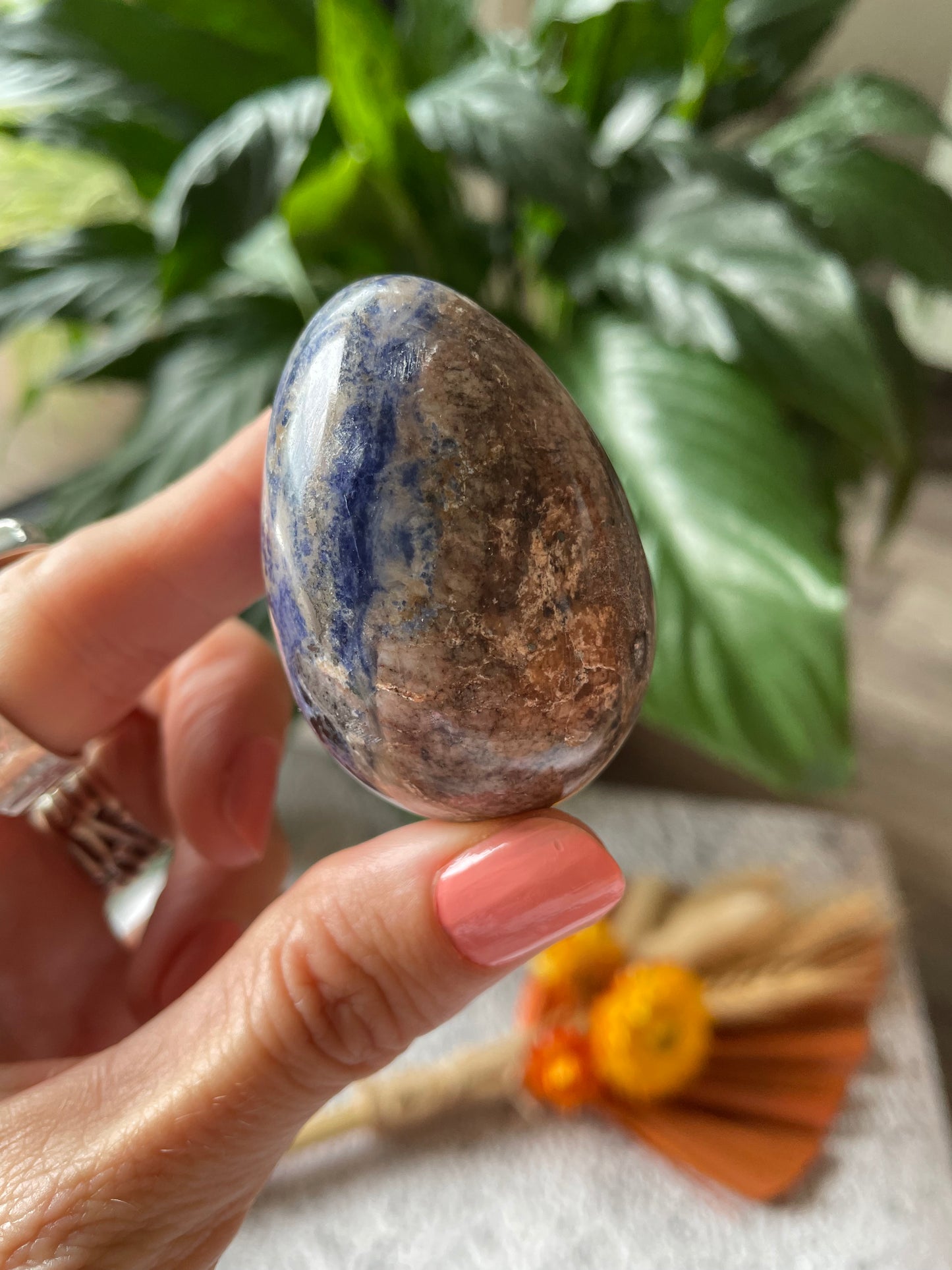 Sodalite Egg Includes Hematite Ring