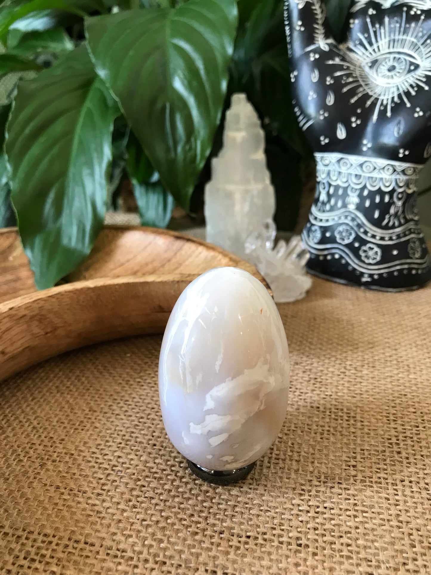 Snow Agate Egg Includes Hematite Ring