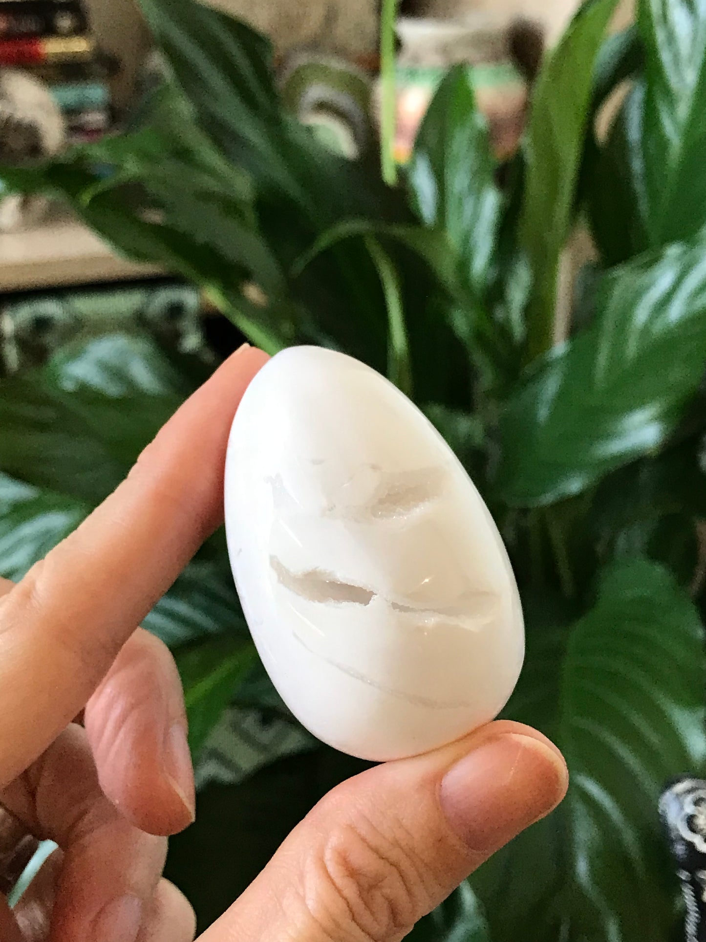 Snow Agate Egg Includes Hematite Ring