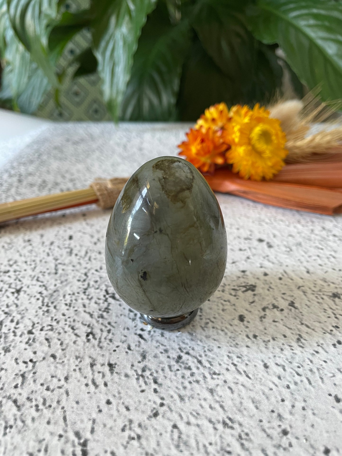 Labradorite Egg Includes Hematite Ring