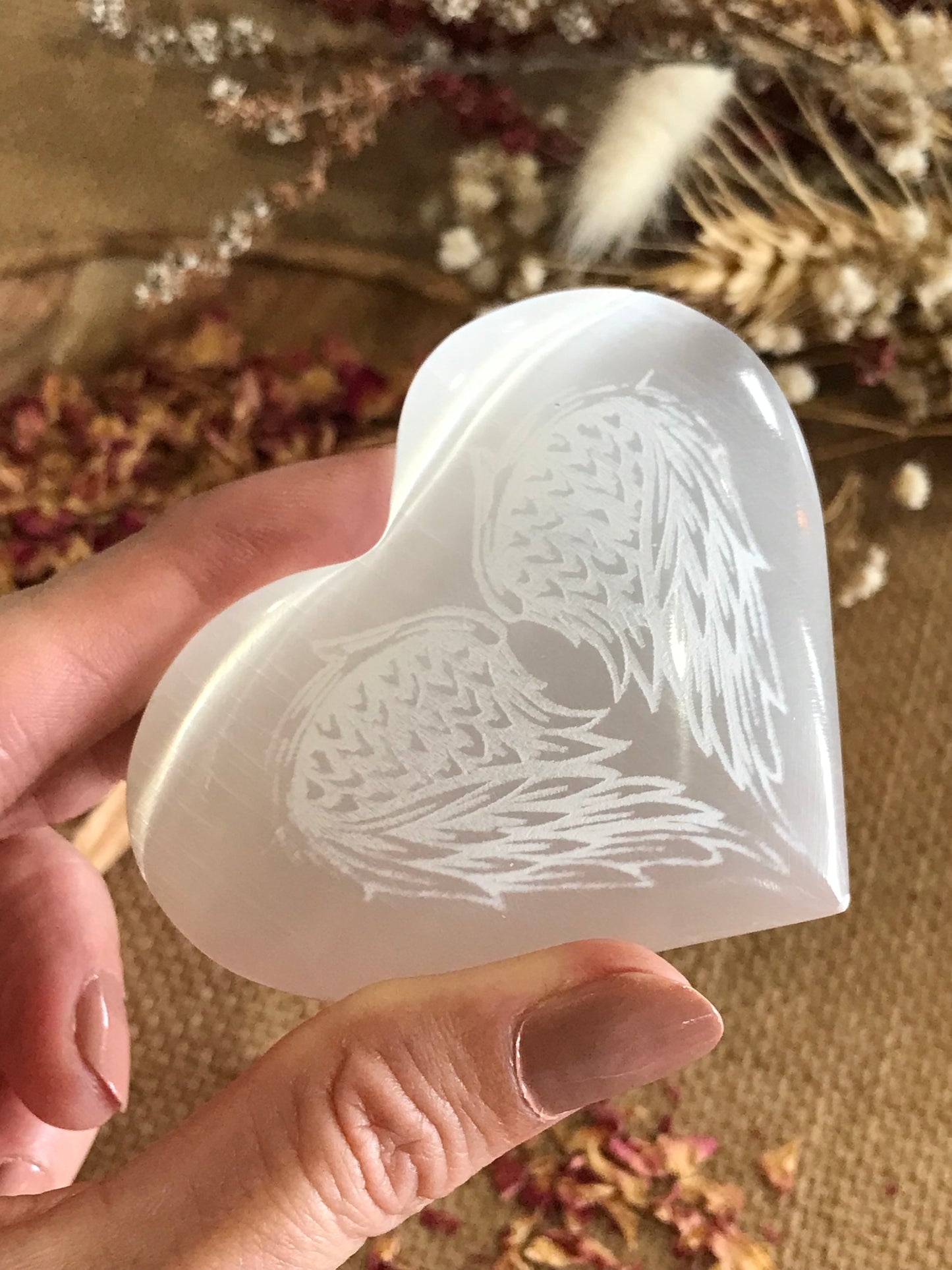 Selenite Heart Angel Wings