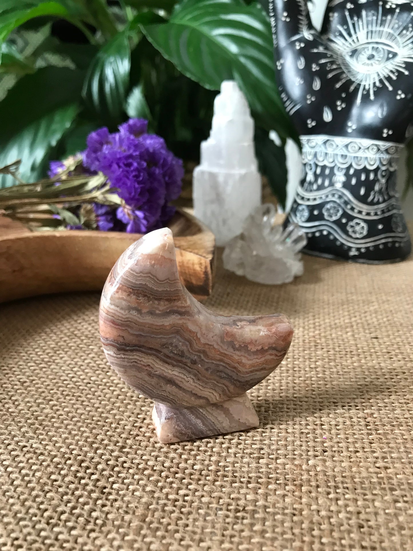 Crescent Moon ~ Pink Crazy Lace Agate