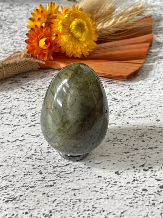 Labradorite Egg Includes Hematite Ring