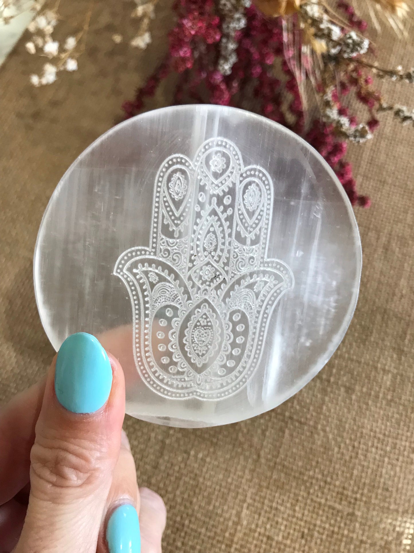 Selenite Charging Plate ~ Hamsa Hand