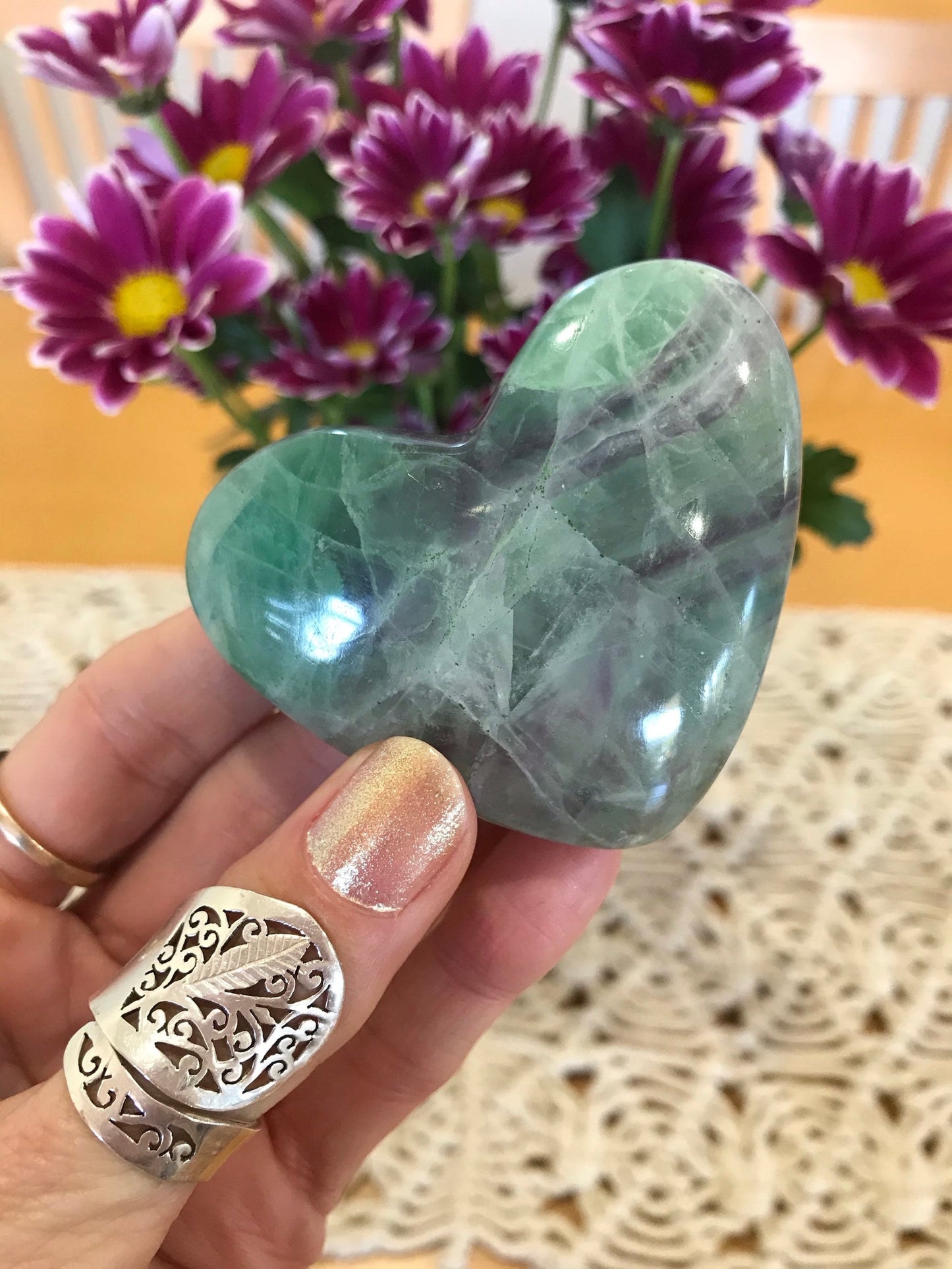 Rainbow Fluorite Heart