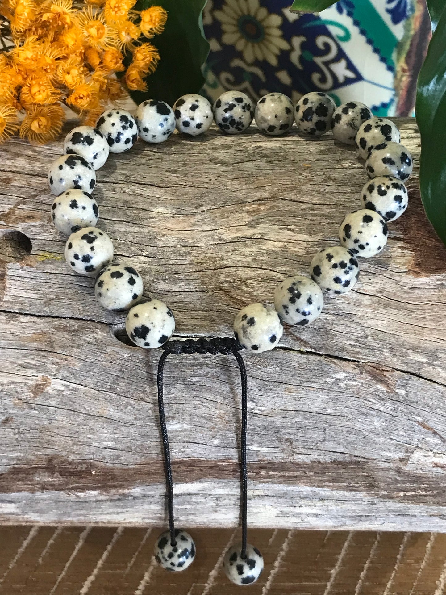 Adjustable Macrame Bracelet ~ Dalmatian Jasper