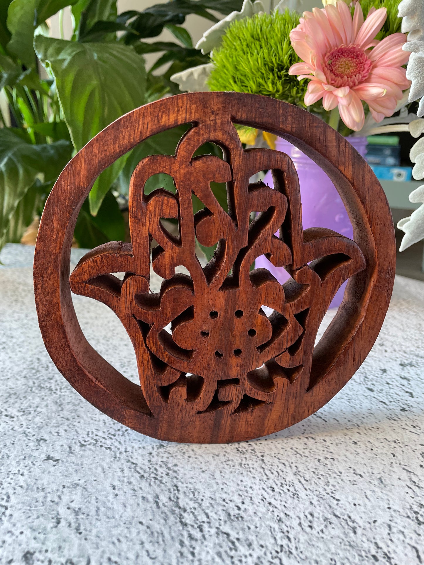 Wooden Hamsa Circle